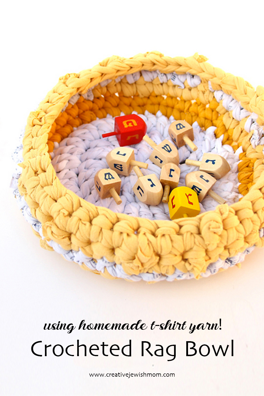 Crocheted T-Shirt Yarn Basket For Holiday Giving