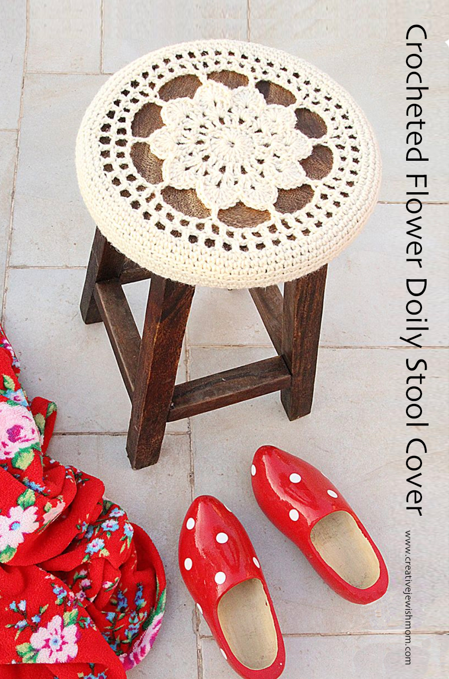 Crocheted Flower Medallion Stool Cover Pattern