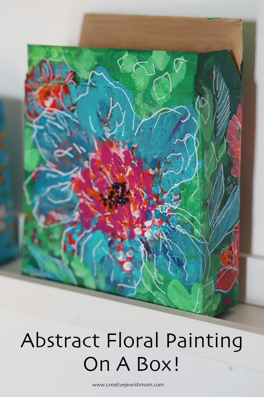 An Abstract Floral Painting On A Recycled Box