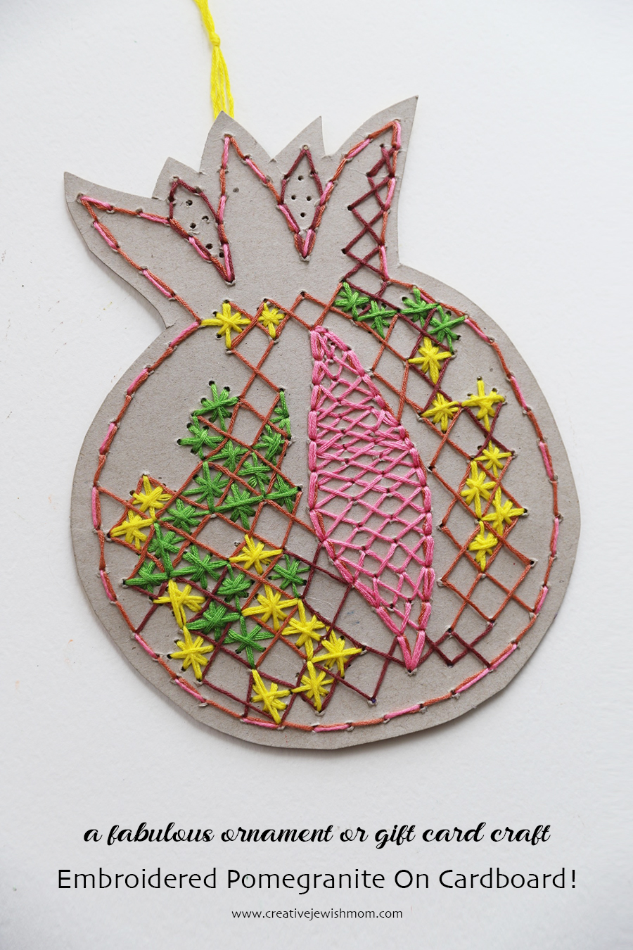 Embroidered Pomegranite On Cardboard Ornament Craft