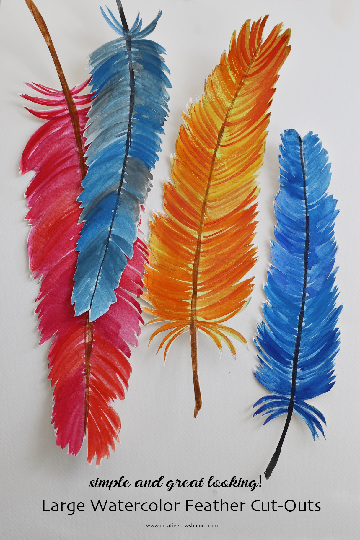 Painted Watercolor Feather Cut-Outs For Crafting