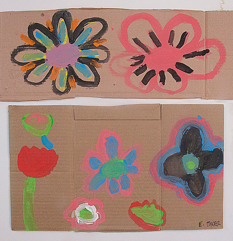 Painting Flowers On Cardboard Scraps, Fun For BOYS!