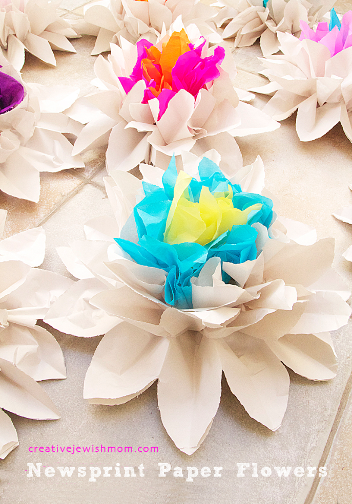 Newsprint & Crepe Paper Flower Centerpieces