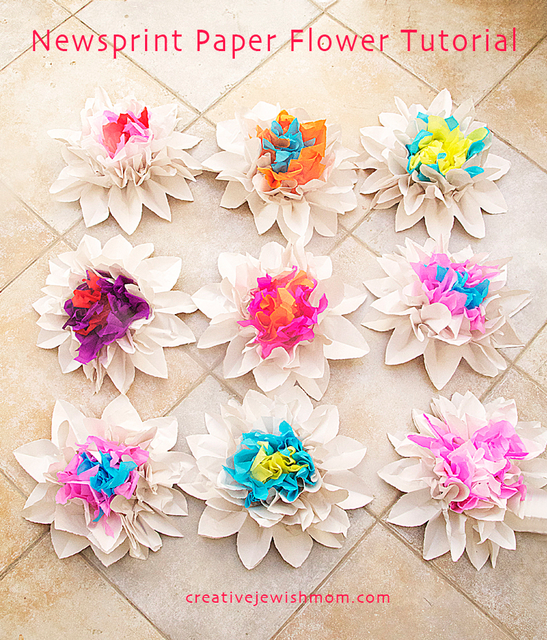 Newsprint Paper Flowers With Crepe Paper Center Tutorial