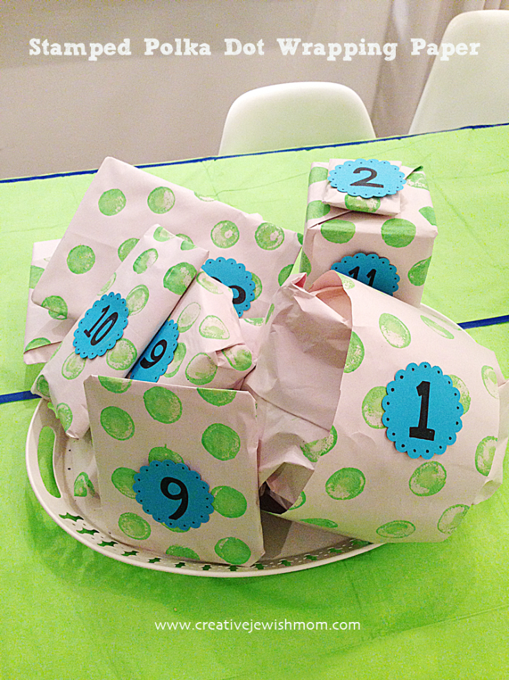 Stamped Polka Dot Wrapping Paper For A Ping Pong Birthday Party