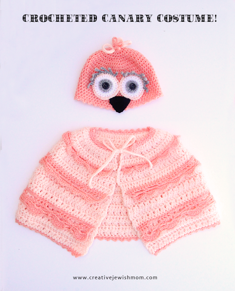 A Canary Costume With Crocheted Hat And Cape