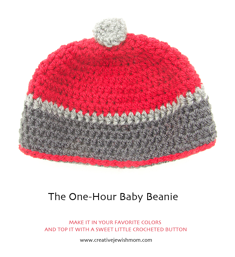 One Hour Crocheted Baby Beanie Pattern, 0-12 Months, With A Button On Top!