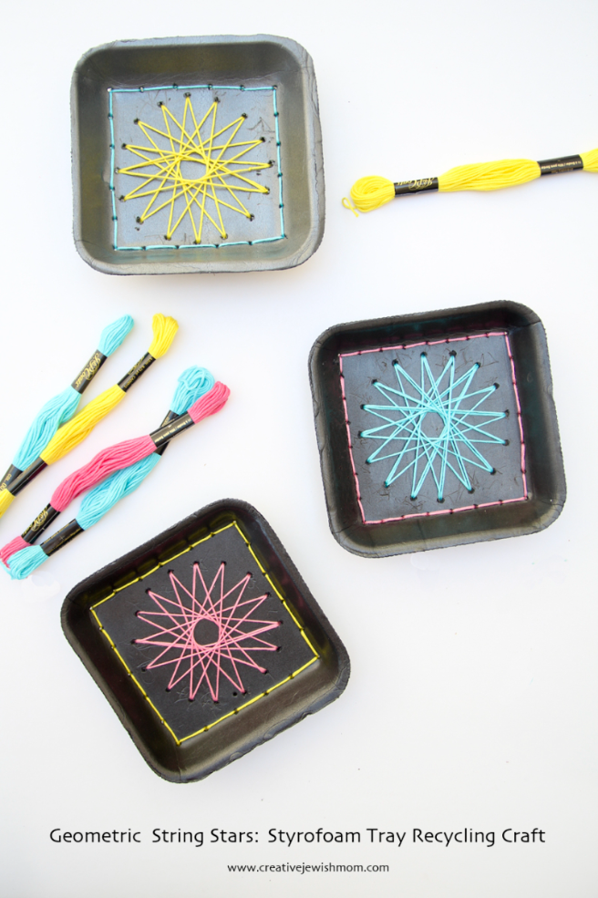 Embroidered Geometric Stars On A Recycled Styrofoam Tray, Festive And Fun Anytime!