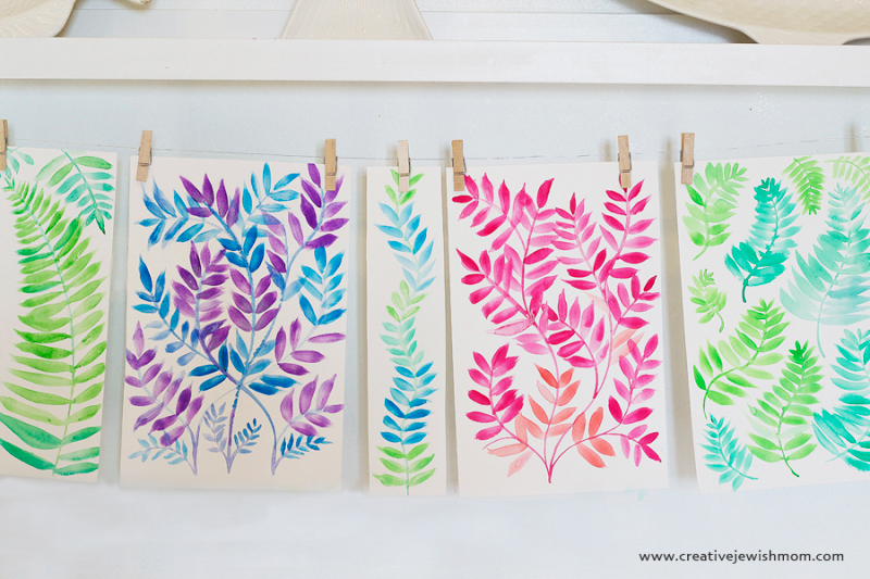 Watercolor One Stroke Leaves On Branches