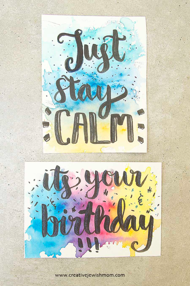 Brush Lettering With Watercolor Background Passover Craft And Birthday Card
