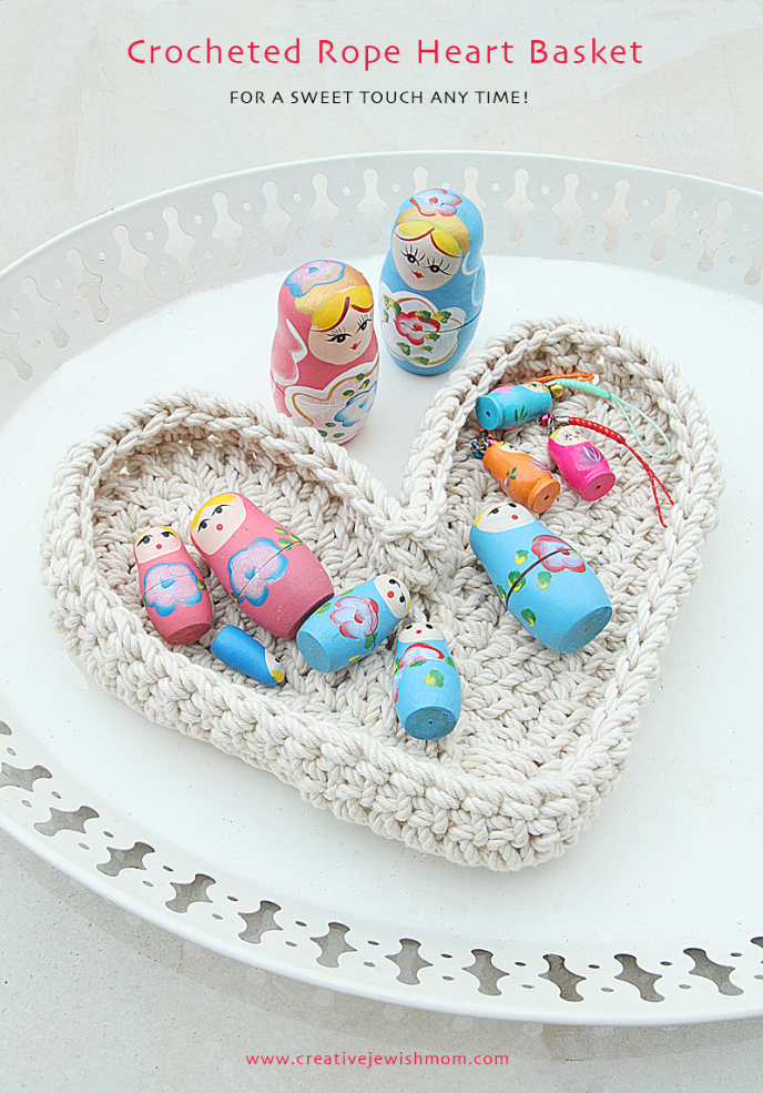 Crocheted Heart Shaped Basket Made From Rope!