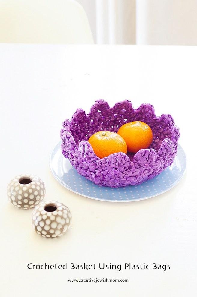 Crocheted Basket Using Plastic Bags For Spring