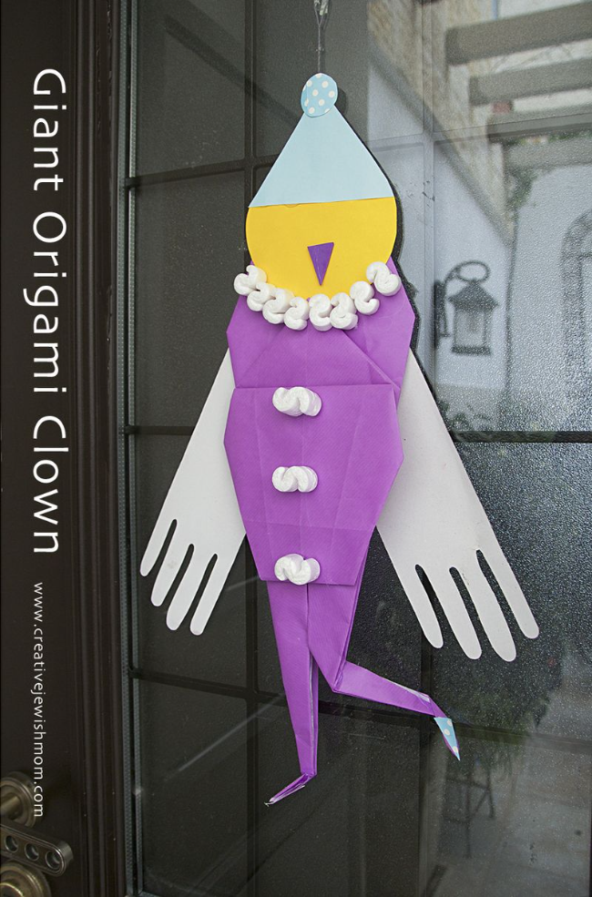 A Giant Origami Clown Dressed Up As A Bird, For Purim!