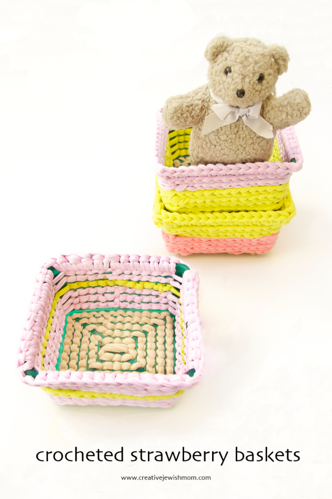 Crocheted Basket With Plastic Strawberry Basket As A Base!