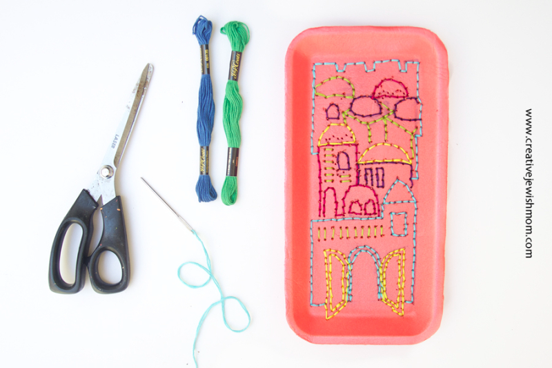 Remember Jerusalem Craft For T’Isha B’Av: Styrofoam Tray Embroidery!