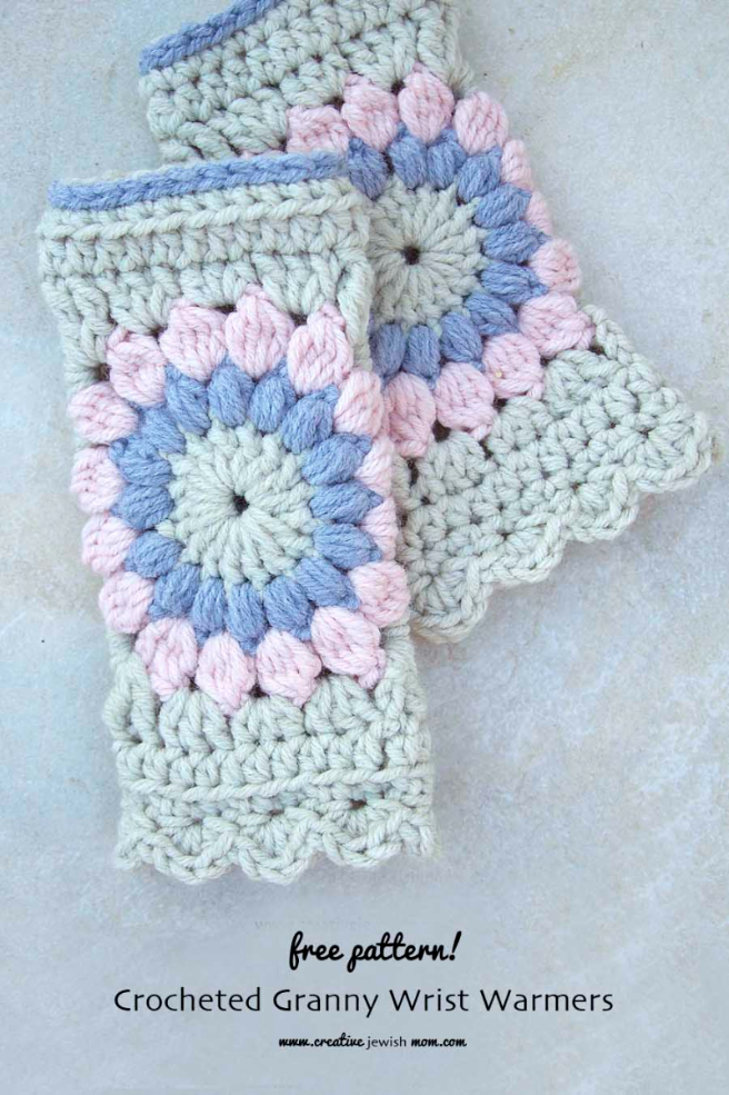 Crocheted Sunburst Granny Square Wrist Warmers Free Pattern