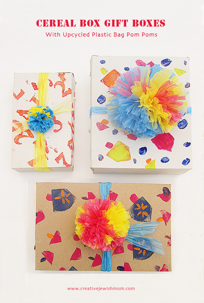 Cereal Box Gift Packages With Plastic Bag Pom Poms!