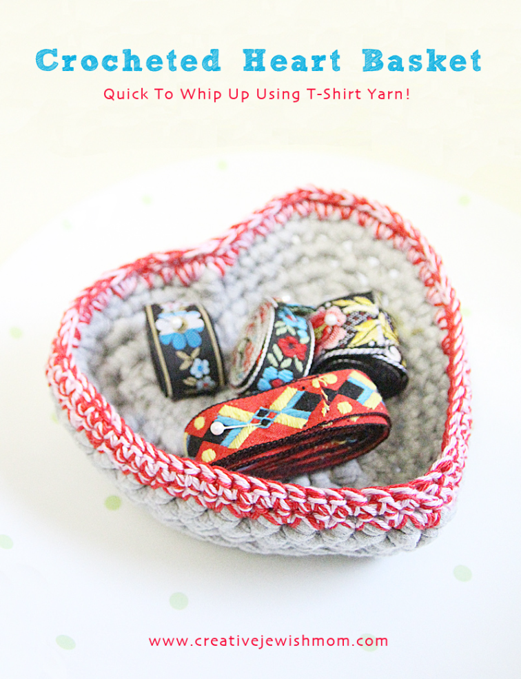 Crocheted Heart Shaped Basket Using T-Shirt Yarn!