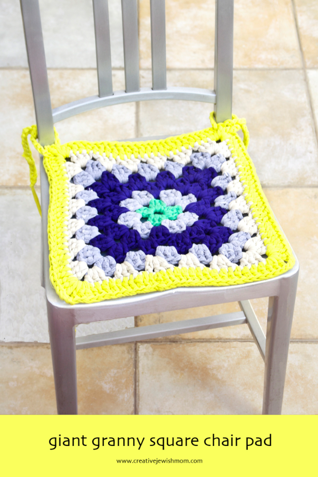 Giant Granny Square Chair Pad Crocheted With T-Shirt Yarn