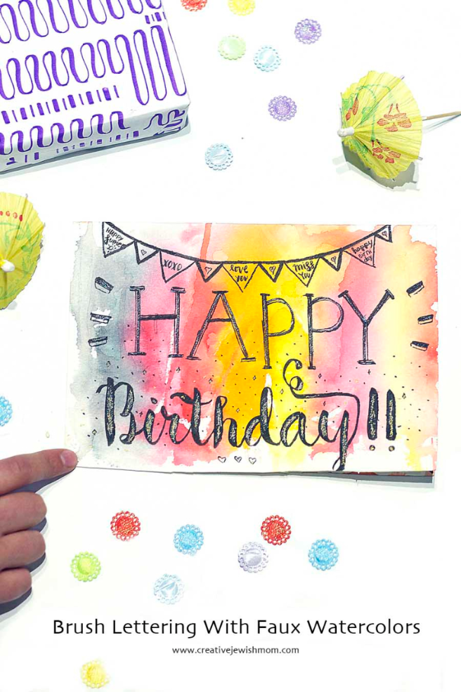 Brush Lettering With Faux Watercolor Background Birthday Card