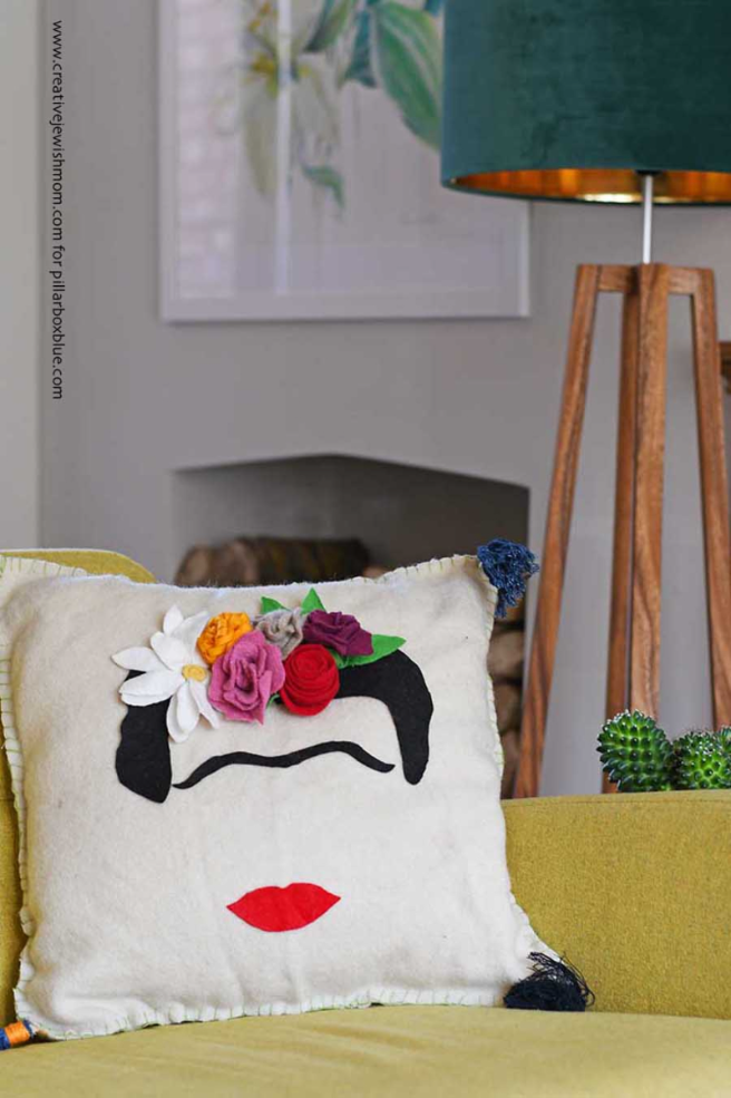 DIY-frida-Kahlo-cushion-with-felt-flowers