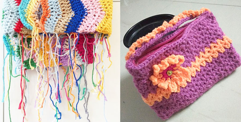Crochet pouch with zipper wavy crochet WIP