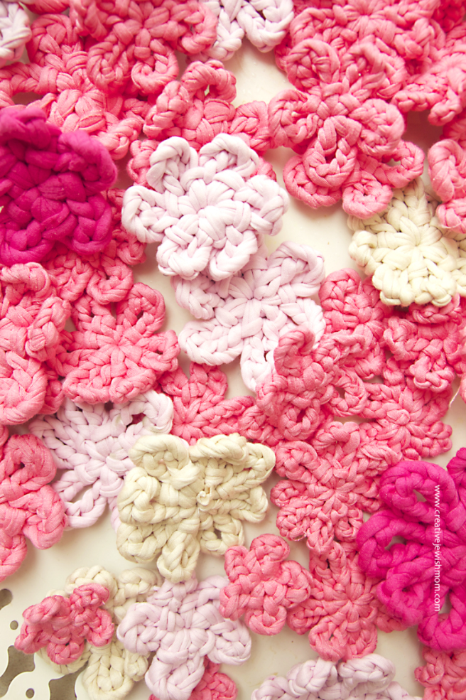 Crocheted T-Shirt Yarn Flowers In Any Size