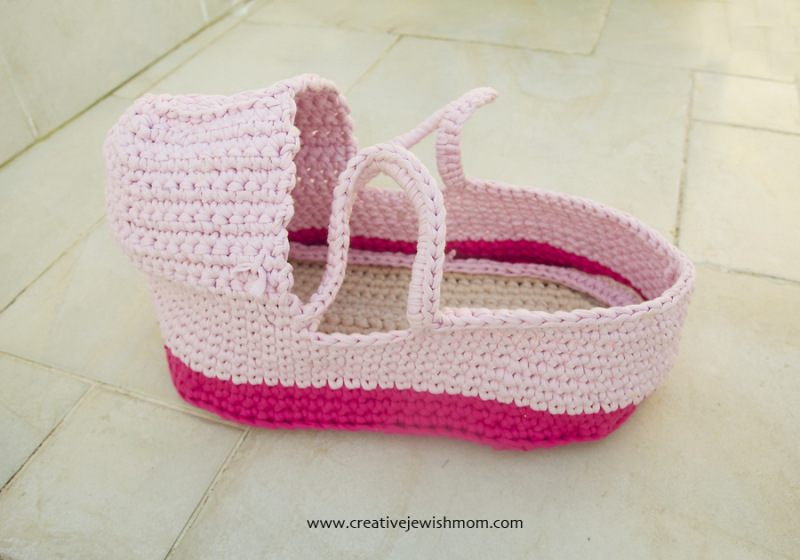 Crocheted Doll Bassinet With Changing Pad