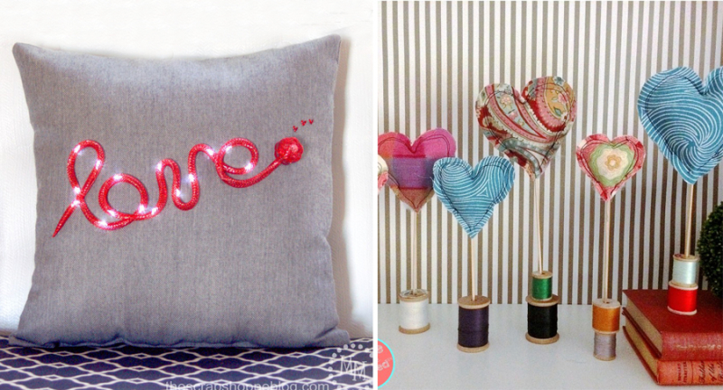 Love light up pillow stuffed hearts and spools