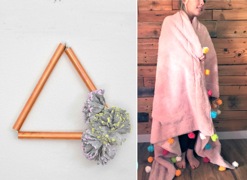 Simple-pom pom blanket concrete flower