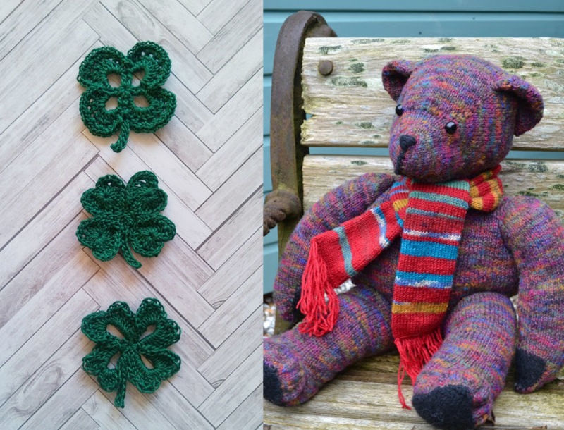Large-knit-teddy-bear crocheted-4-leaf-clover