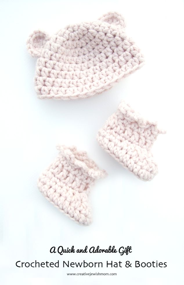 Crocheted Newborn Baby Bear Hat And Booties