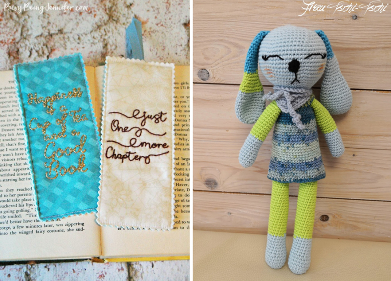 DIY-Hand-Embroidered-Bookmarks crocheted bunny with skirt