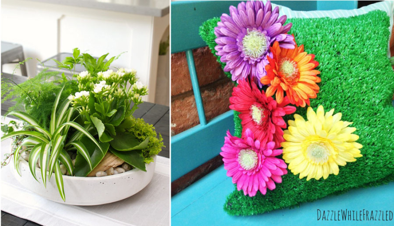 DIY-tropical-spring-planter astro-turf-pillow