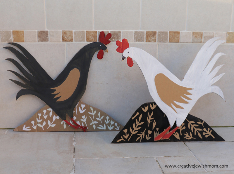 DIY Recycled Cardboard Roosters Craft For Yom Kippur