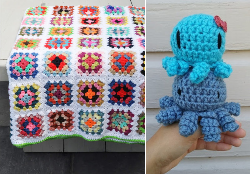 Granny-square-classic-blanket crocheted-octopus