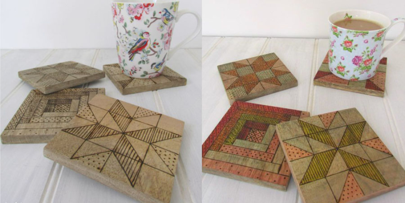 Wood-burned-quilt-square-coasters