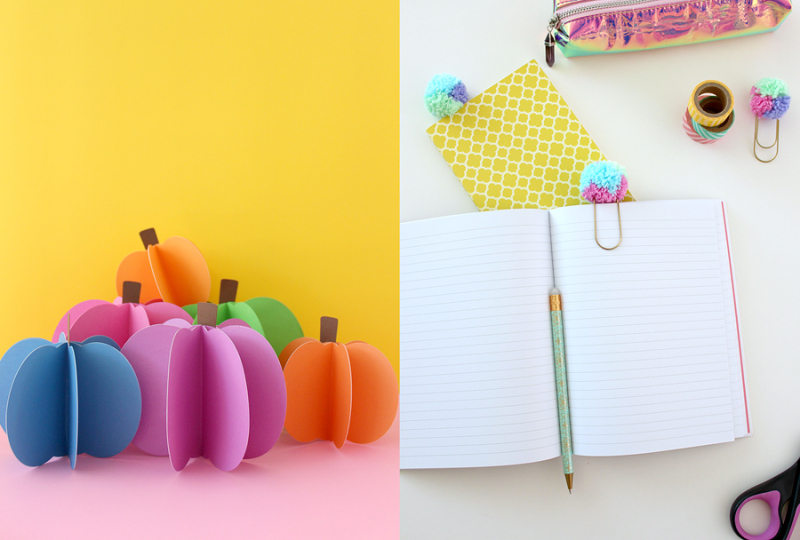 Paper-pumpkin-craft pom-pom-paper-clips