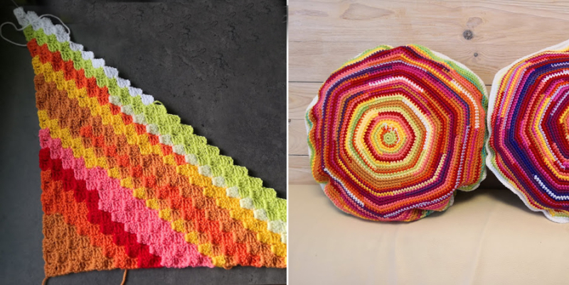 CrochetedC2C-weather-blanket crocheted-hexigon-weather-pillows