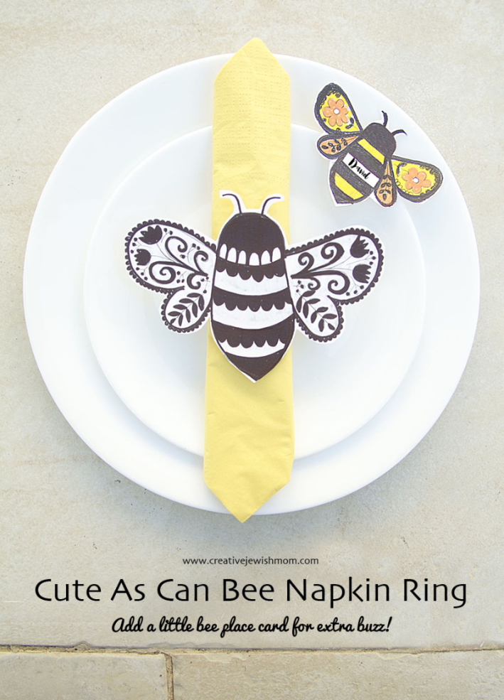 Folk Art Doodle Bee Napkin Ring And Placecard