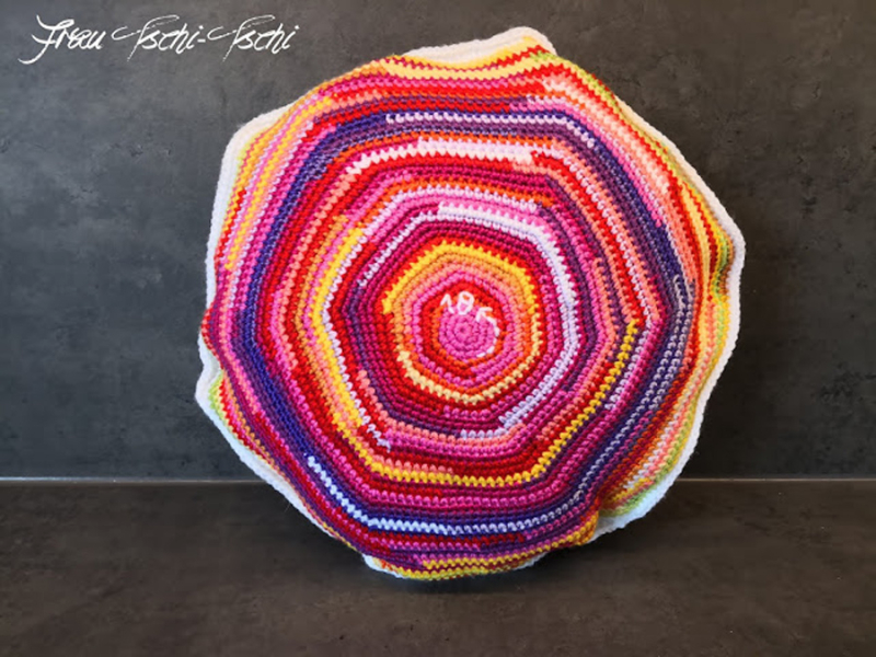 Crocheted striped-hexigon-pillow