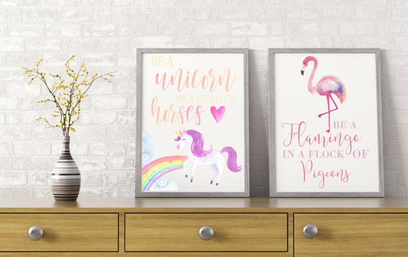 Unicorn and flamingo printables