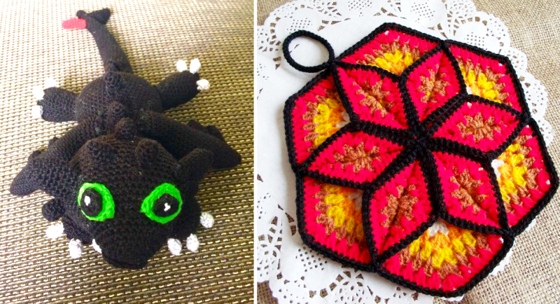 Crocheted-vintage-star-potholder crocheted-dragon