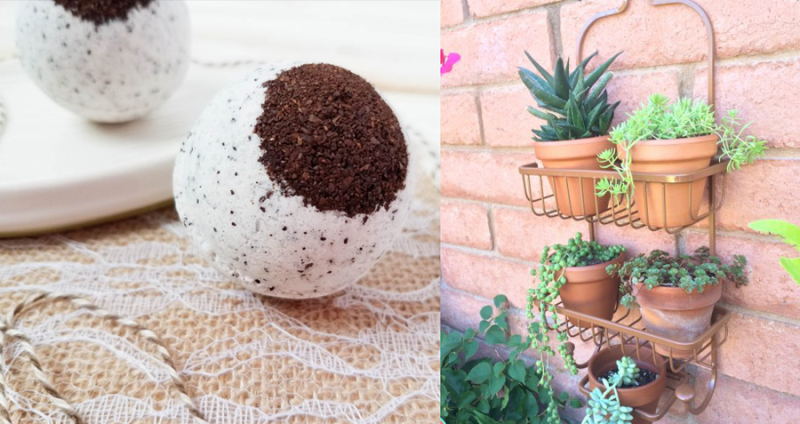Upcycled-shower-caddy coffee-bath-bombs