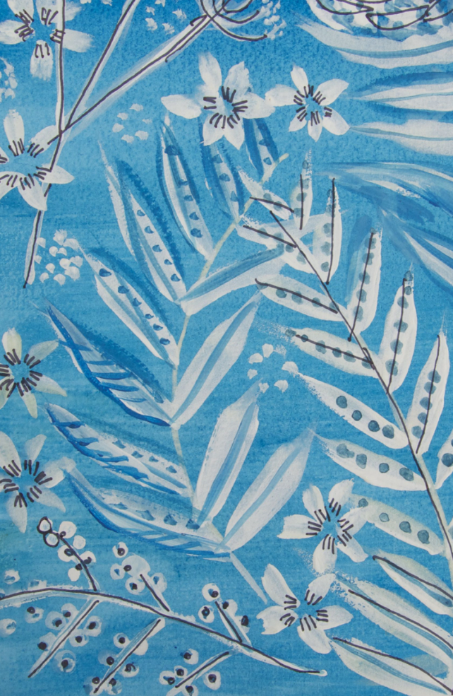 White Gouache Illustration On Watercolor Wash