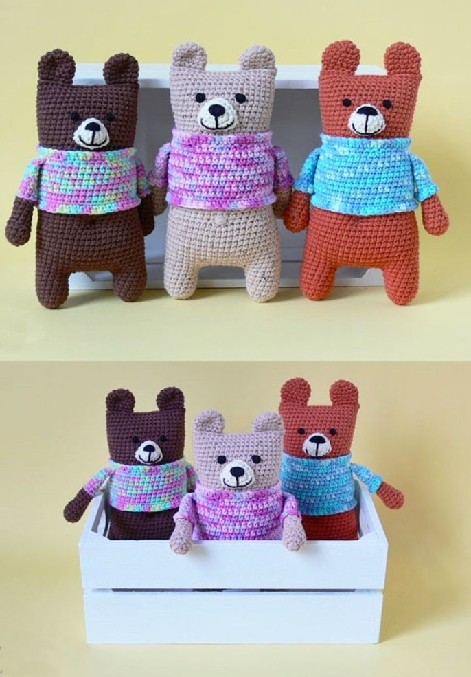 Super-simple-crocheted-flower crocheted-baby-bear-in-dress