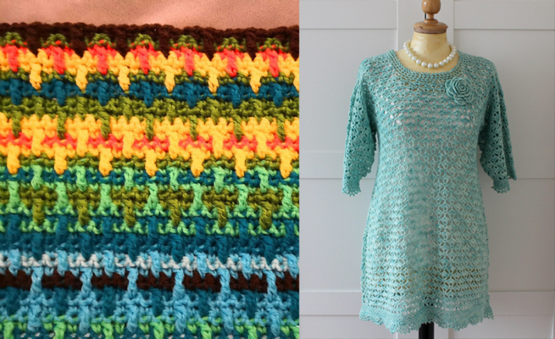 Crocheted dress crocheted lark's foot stitch