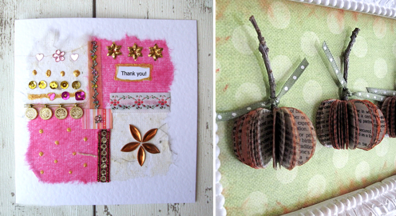 Mini-bookpage-pumpkins cards from ribbon scraps