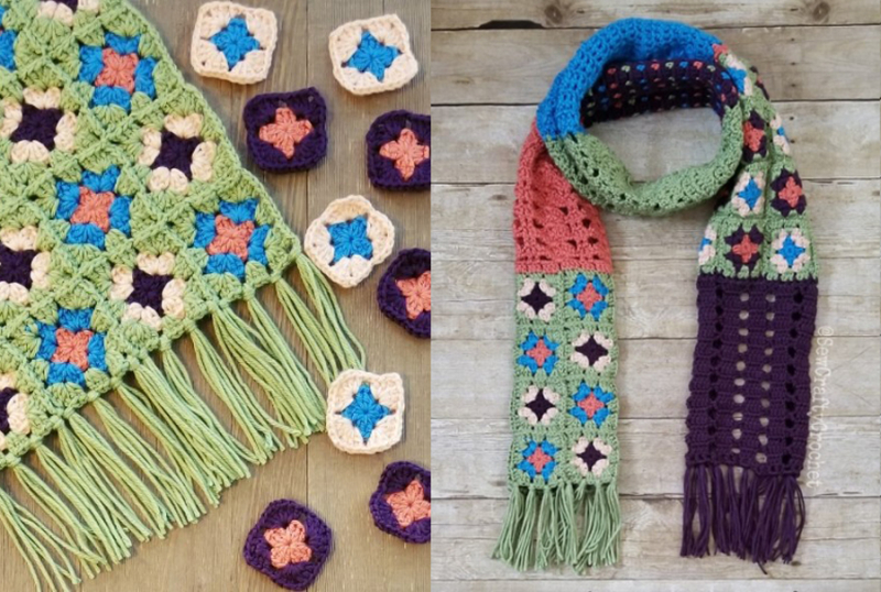 Crocheted-granny-square-scarf