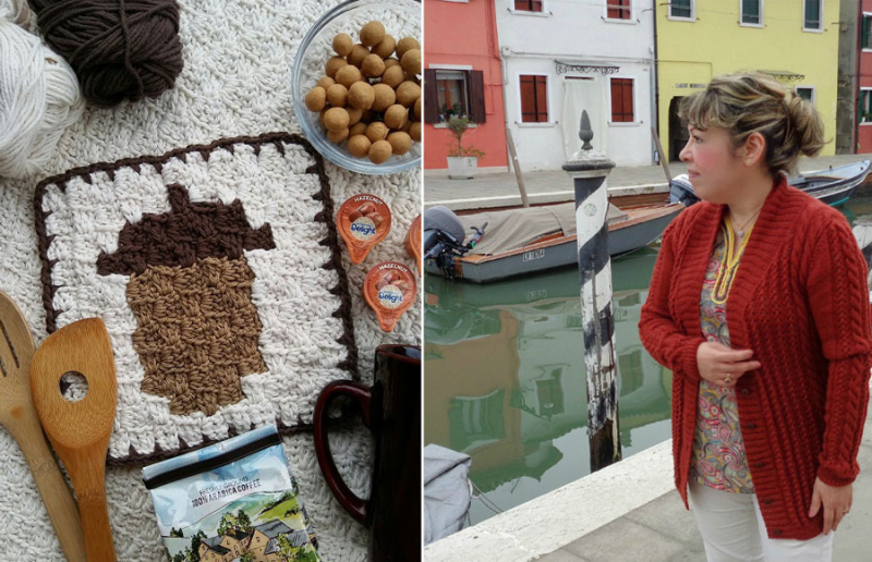 C2C-crocheted-acorn-potholder fall-rust-sweater-venice